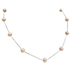 14K White Gold & Cultured Pearl Italian 16 inches (40cm) Chain Necklace