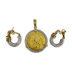 18K Gold -Force 10 Fred Paris Ram head pendant set with earrings