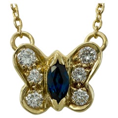 Rare Van Cleef & Arpels Sapphire & Diamond Papillion Butterfly 18k Gold Necklace