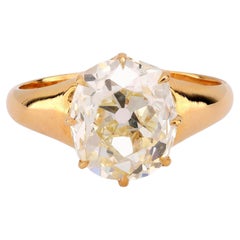 GIA Anello di fidanzamento solitario in oro giallo 14k con diamante taglio old mine da 3,52 carati