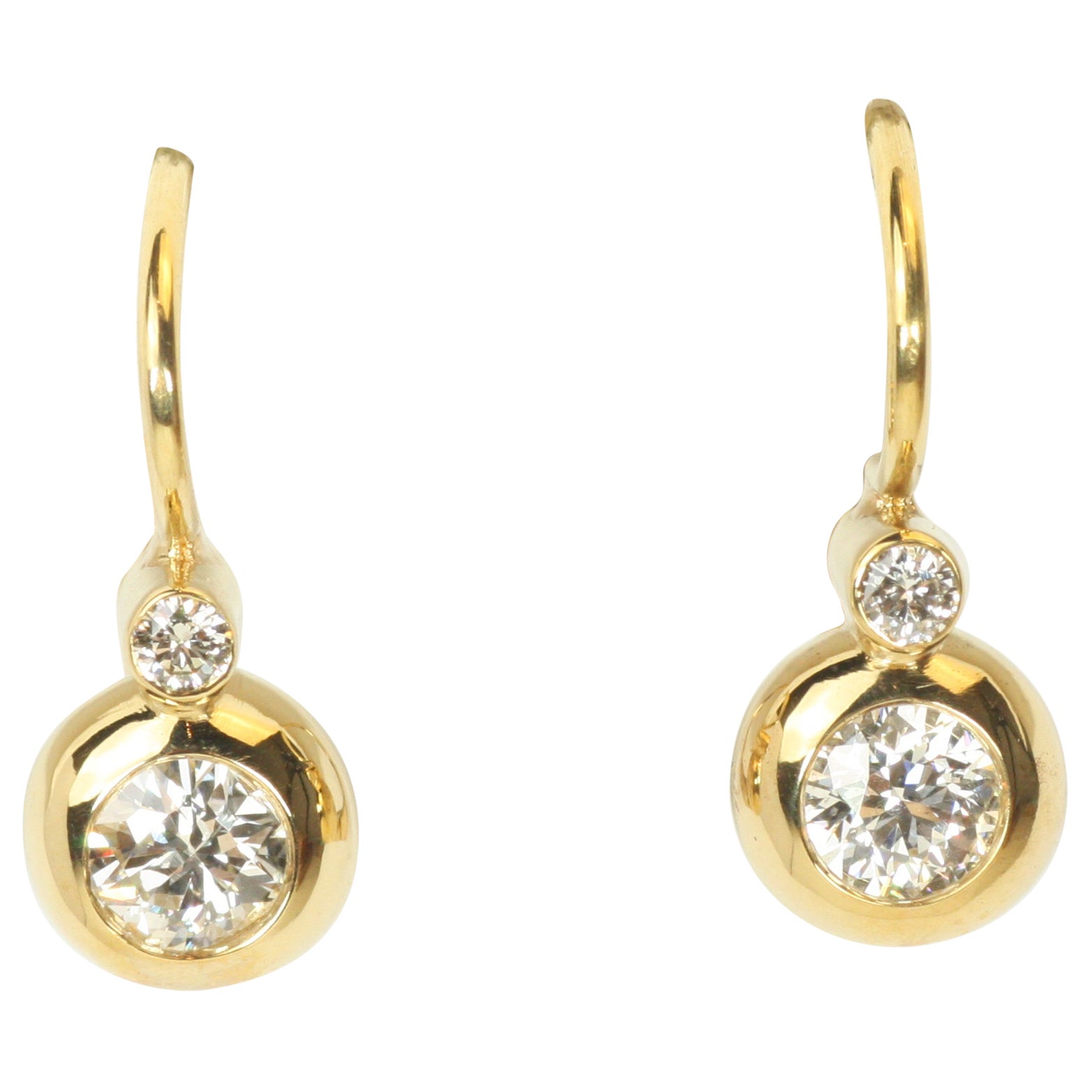 Victorian Bezel Earrings with Diamonds in 18K Yellow Gold by Bracken Jewelers