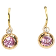 Victorian Bezel Earrings with Pink Sapphires & Diamonds in 18K Rose Gold