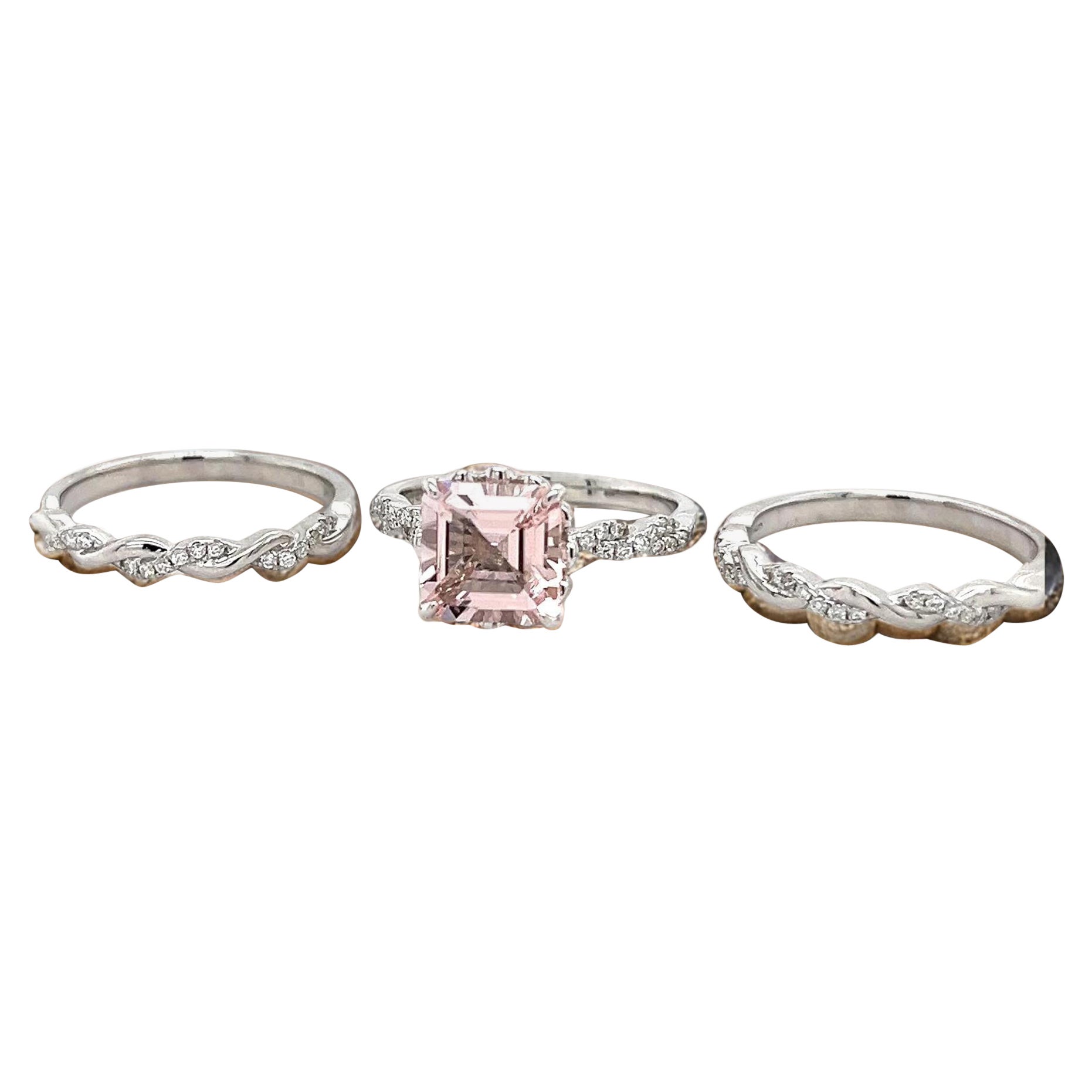 2.51 Carat Octagon Cut Pink Morganite Diamond White Gold Engagement Ring For Sale