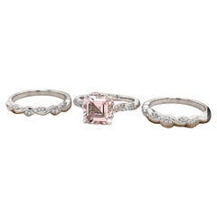 2.51 Carat Octagon Cut Pink Diamond Morganite White Gold Engagement Ring