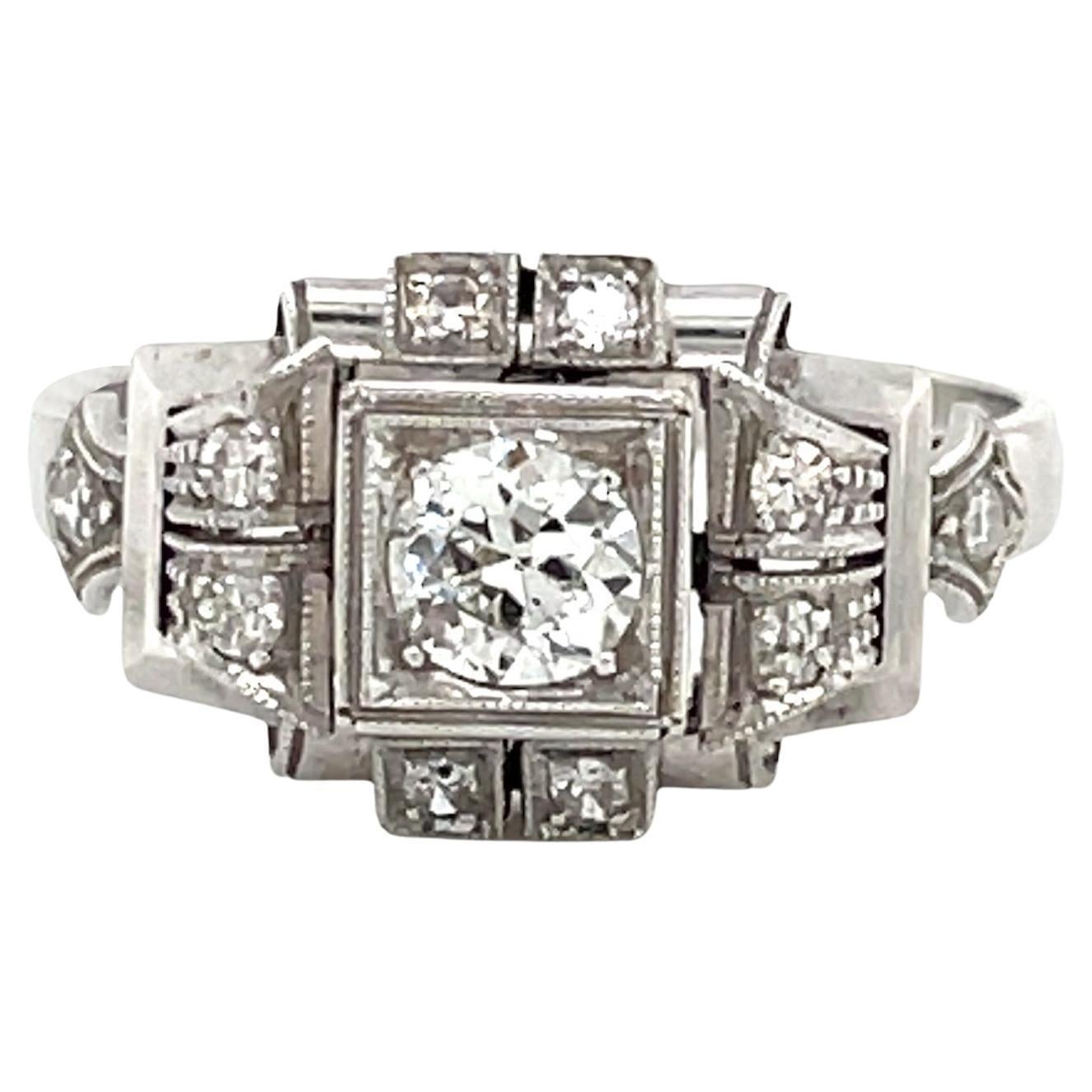Art Deco Diamond Plaque Filigree Engagement Ring