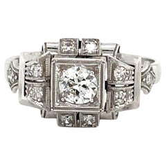 Art Deco Diamond Plaque Filigree Engagement Ring