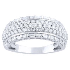 TJD 1.0 Carat Round & Baguette Diamond Band Ring in 14 Karat White Gold