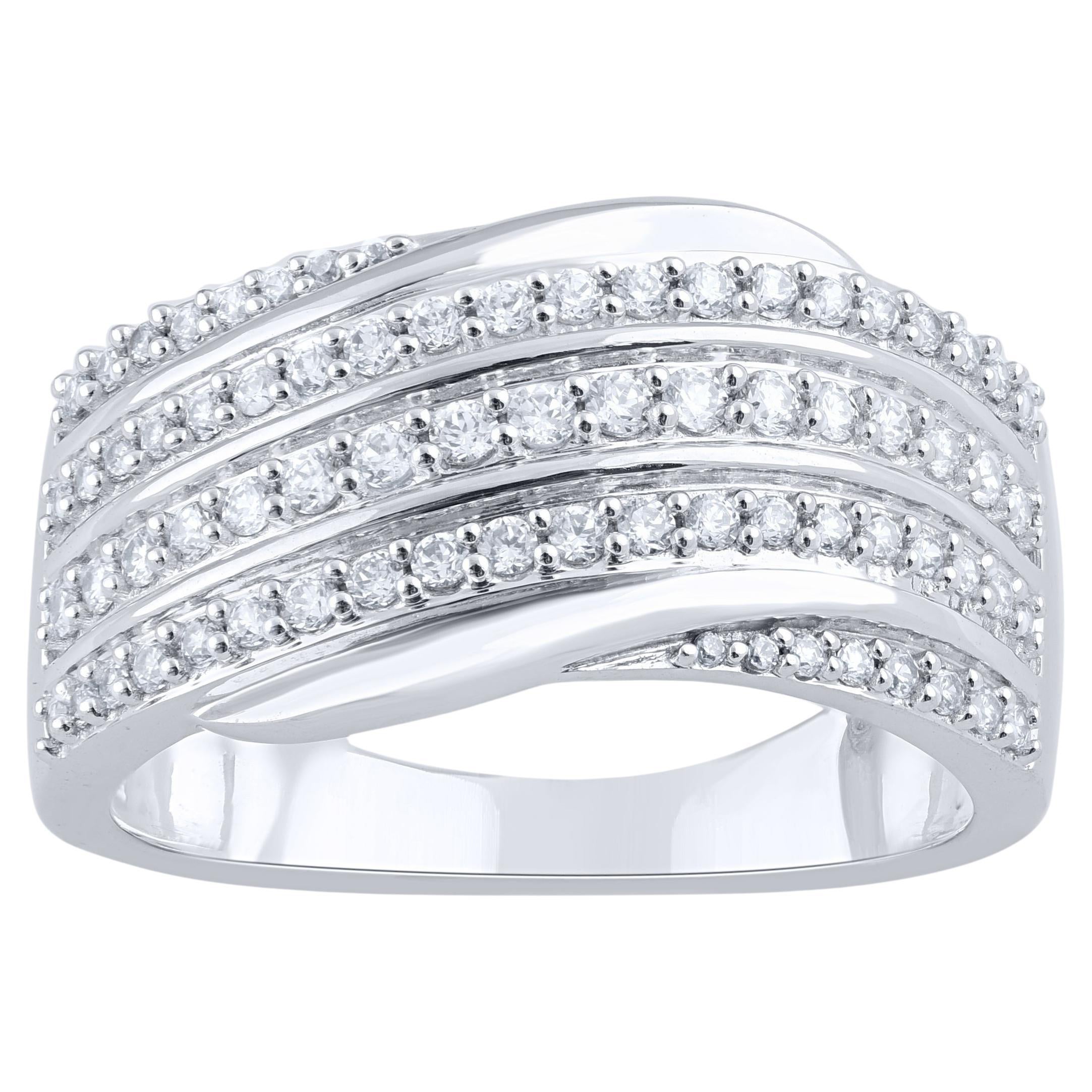 TJD Alianza de oro blanco de 14 quilates con diamante redondo natural de 0,50 quilates