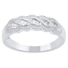 TJD Anillo de boda de oro de 14 quilates con diamantes redondos y baguette naturales de 0,20 quilates
