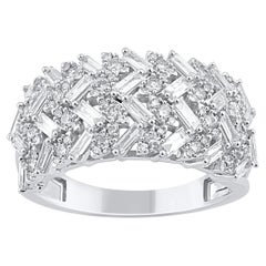 TJD 1,0 Karat natürlicher Baguette- und runder Diamant 14 Karat Gold Multi-Row Bandring