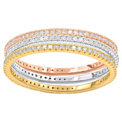 TJD Conjunto de tres piezas apilables con diamantes de 0,50 quilates en oro tricolor de 14 quilates