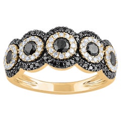 TJD 1,0 Karat Weißer & behandelter schwarzer Diamant 14 Karat Gelbgold Halo-Ring