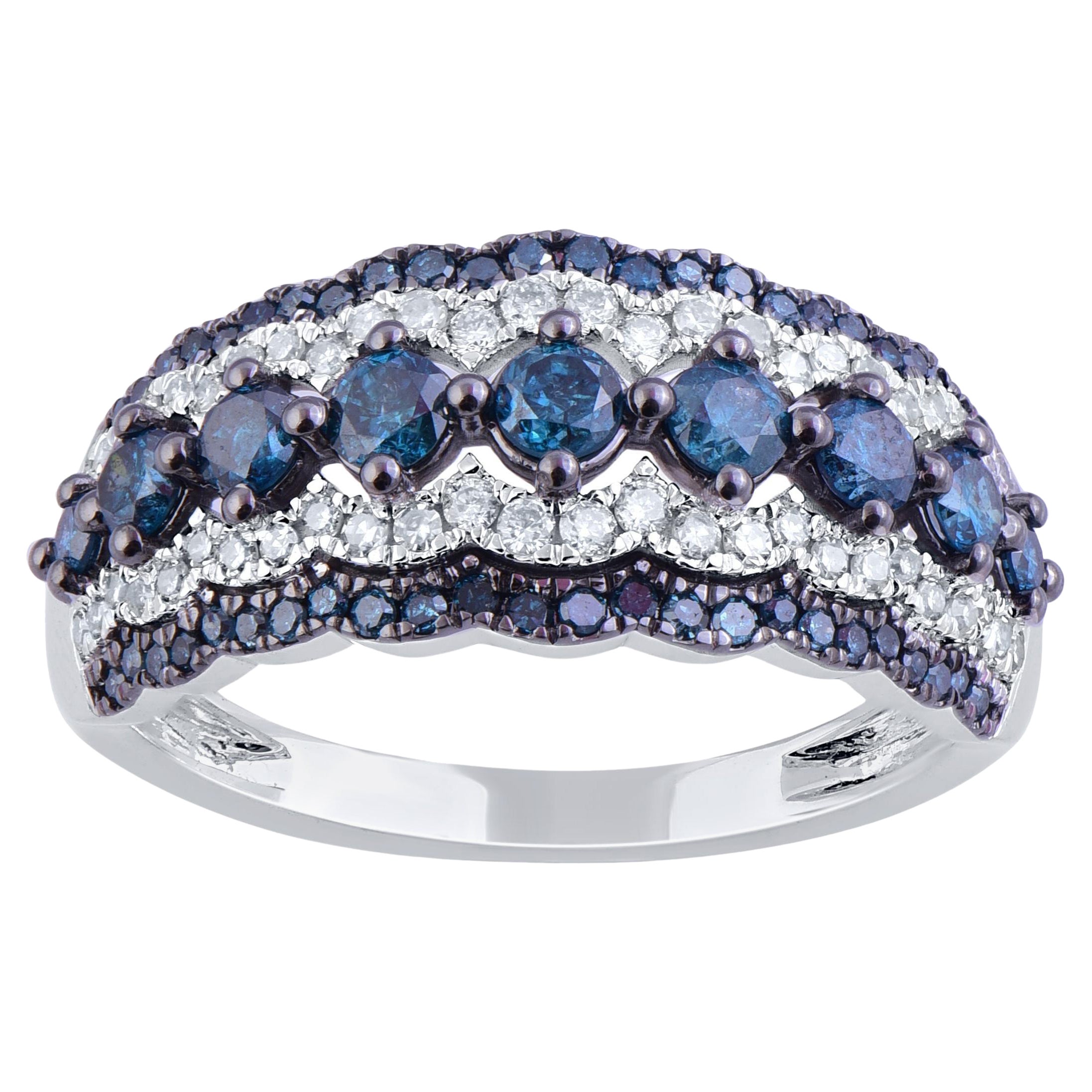TJD 1.0 Carat White & Blue Treated Diamond 14 Karat White Gold Wedding Band Ring