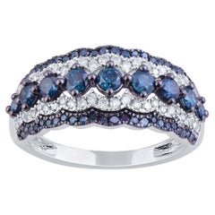TJD 1.0 Carat White & Blue Treated Diamond 14 Karat White Gold Wedding Band Ring