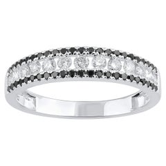 TJD Anillo apilable de oro de 14 quilates con diamante blanco y negro tratado de 0,50 quilates