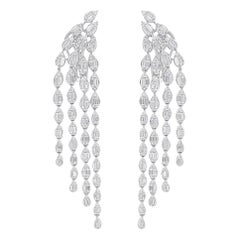2.48 Carat SI/H Baguette Round Diamond Chandelier Earrings 14 Karat White Gold