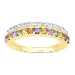 TJD Anillo apilable de oro de 14 quilates con multizafiro y diamantes naturales de 0,80 quilates
