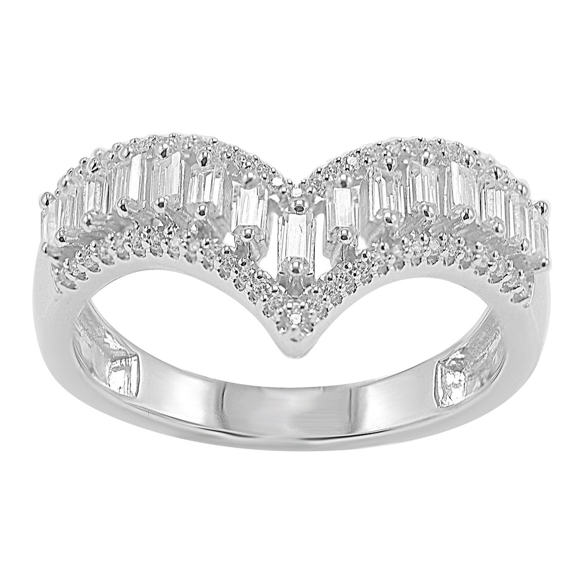 TJD 1/2Carat Round & Baguette Diamond Curve Shaped 14K White Gold Wedding Band For Sale