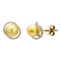 Every Day Perle Diamant Gelb 14k Gold Ohrringe Ohrstecker  für sie