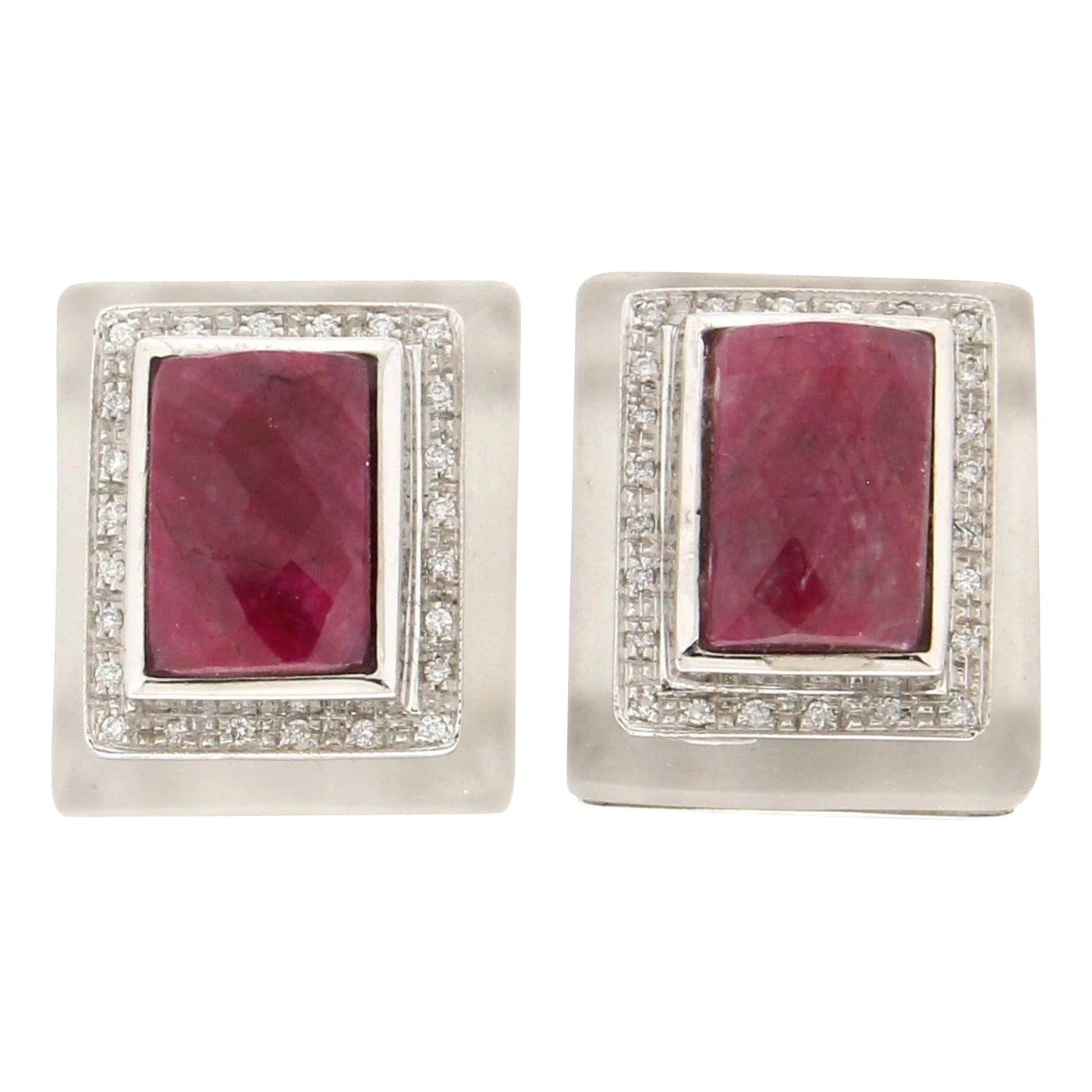 Handcraft Rubies 18 Karat White Gold Diamonds Clip-On Earrings