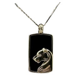 Panther Diamant Onyx Anhänger Halskette 14 Karat Gold Cartier Stil Löwe Leopard