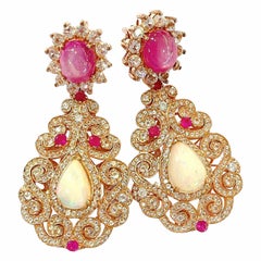 Pendientes de araña Bochic "Flamenco" de rubí y multigemas Oro y plata de 18 quilates