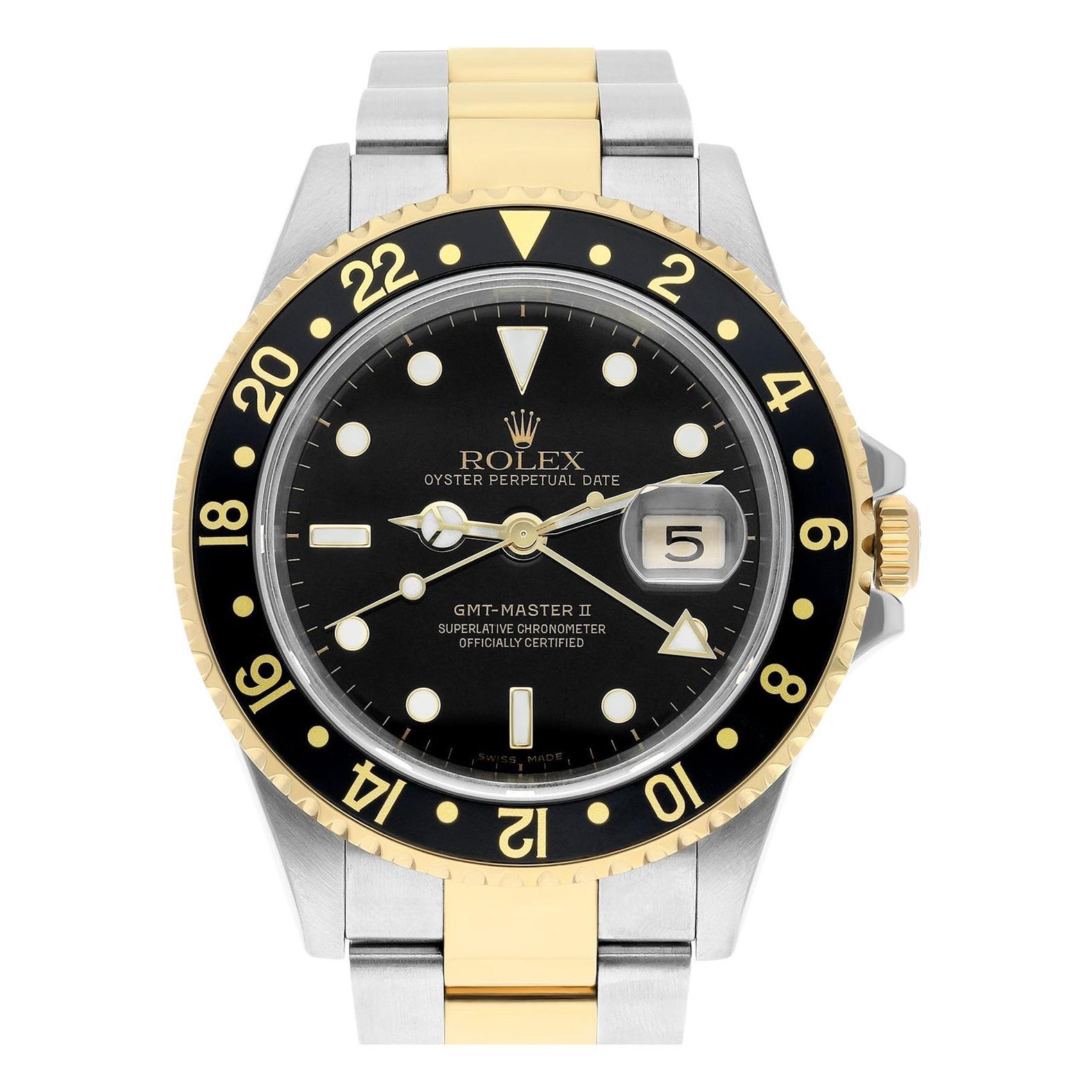 Rolex GMT Master II Black Dial Yellow Gold Steel Mens Watch 16713 - 2008