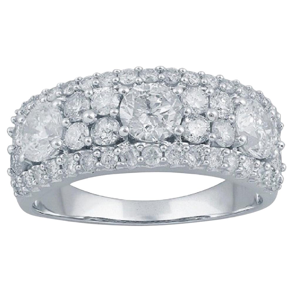 TJD 2 Carat Round Diamond 14 Karat White Gold Fashion Designer Wide Wedding Band