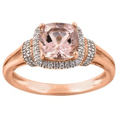 TJD Anello in oro rosa 14 carati con diamante da 0,15 carati e morganite taglio cuscino da 7X7 mm
