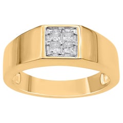 TJD 0.30 Quilates Diamante talla princesa 14KT Oro Amarillo Anillo de boda para hombre