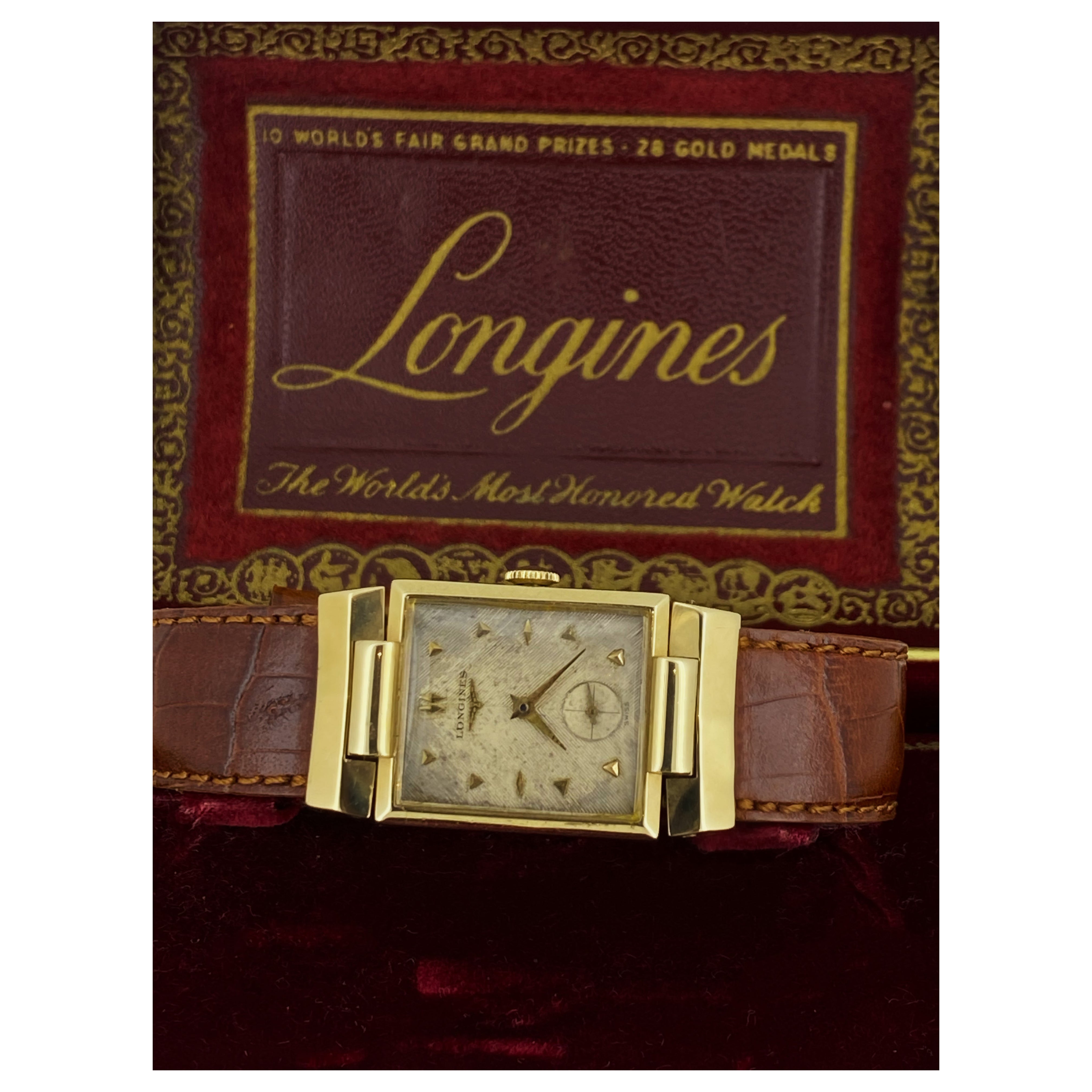 Longines 14K Gold ref 3389, 22.L c1953 Rectangle Articulated Adaptive Lugs Watch