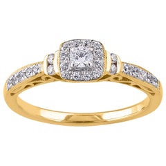 TJD 0.27 Carat Round Diamond 14 Karat Yellow Gold Halo Bridal engagement Ring