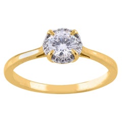 TJD 0,50 Karat runder Diamant-Verlobungsring aus 18 Karat Gelbgold mit Halo