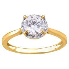 TJD 1.00 Karat Runder Diamant 18 Karat Gelbgold Halo Verlobungsring