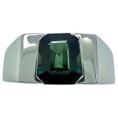 IGI Certified 1.48ct Blue Green No Heat Sapphire Fancy Platinum Signet Band Ring
