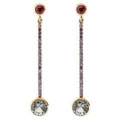 Alex Jona, boucles d'oreilles en or jaune 18 carats, saphir bleu, spinelle rouge, tourmaline bleue
