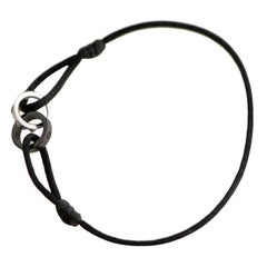 Cartier Love 4 Diamond 18K White Gold Sevres Porcelain Black Cord Bracelet