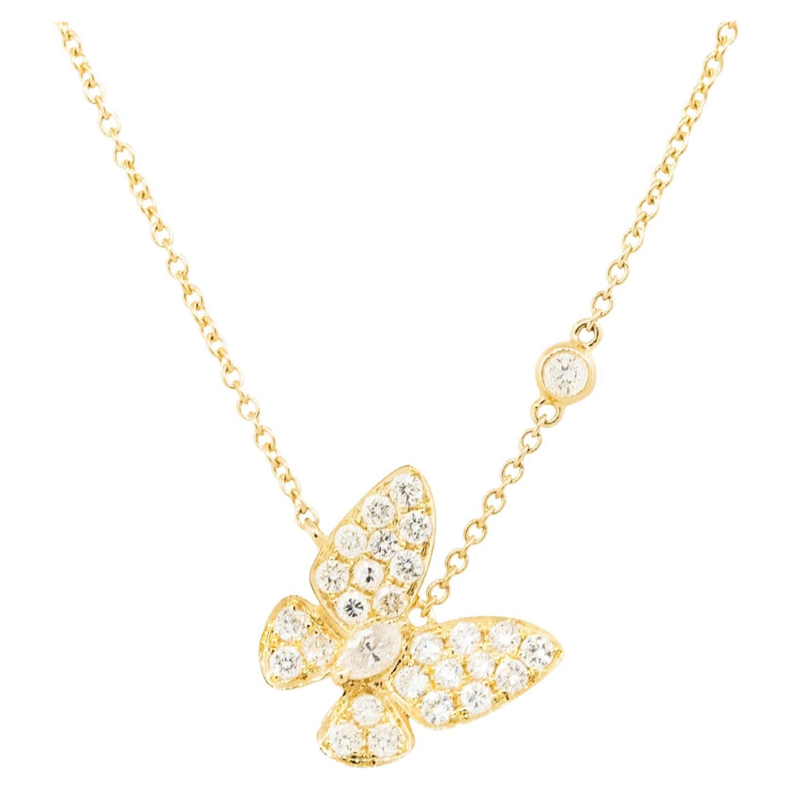 Natural 0.62 Carat Pave Diamond Butterfly 18-Karat Necklace In Stock