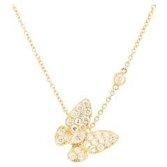 Natural 0.62 Carat Pave Diamond Butterfly 18-Karat Necklace In Stock