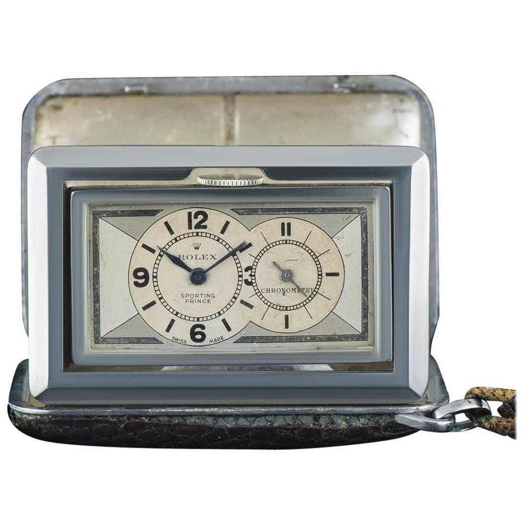 Rolex Nickel Sporting Prince Chronometer Travel Clock