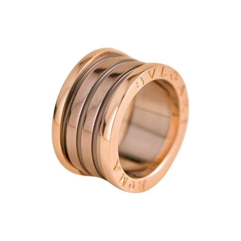 Bvlgari B.Zero1 18k Rose Gold Brown Ceramic Ring Size 52