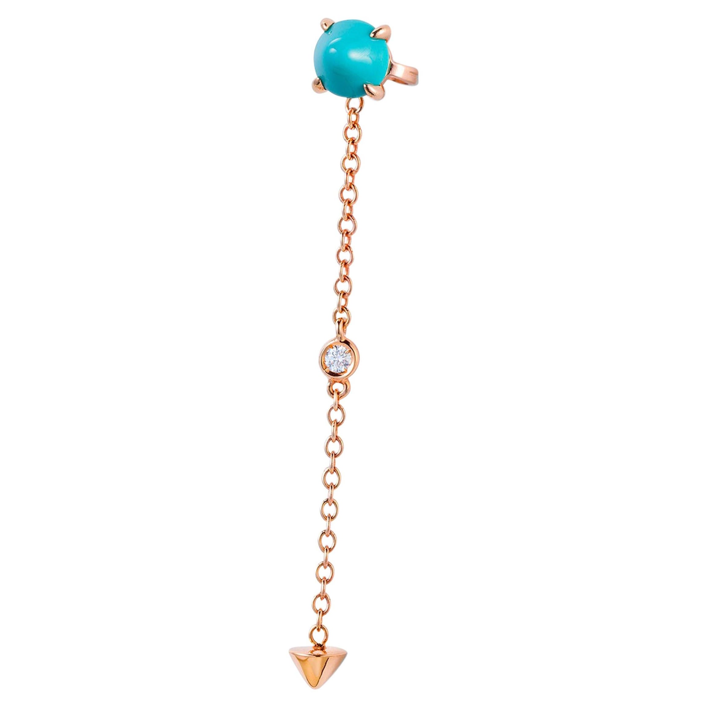 Mattioli Eve_r Mono Earrings 18 Karat in Rose Gold and Turquoise, White Diamond