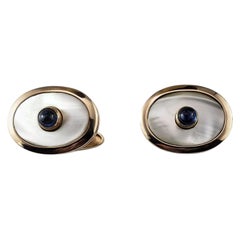 14 Karat Yellow Gold Mother of Pearl and Sapphire Cufflinks #19910