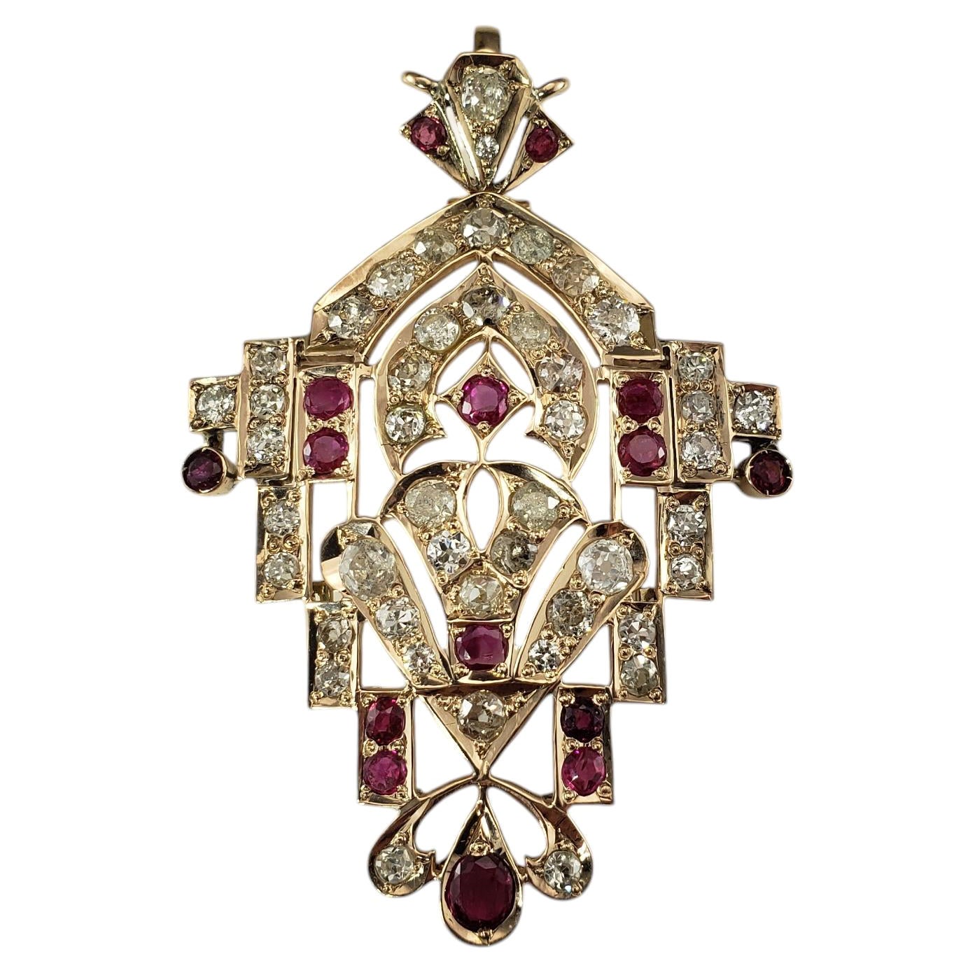 14K Rose Gold Art Deco Style Ruby & Diamond Pendant #19854
