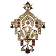 14K Rose Gold Art Deco Style Ruby & Diamond Pendant #19854