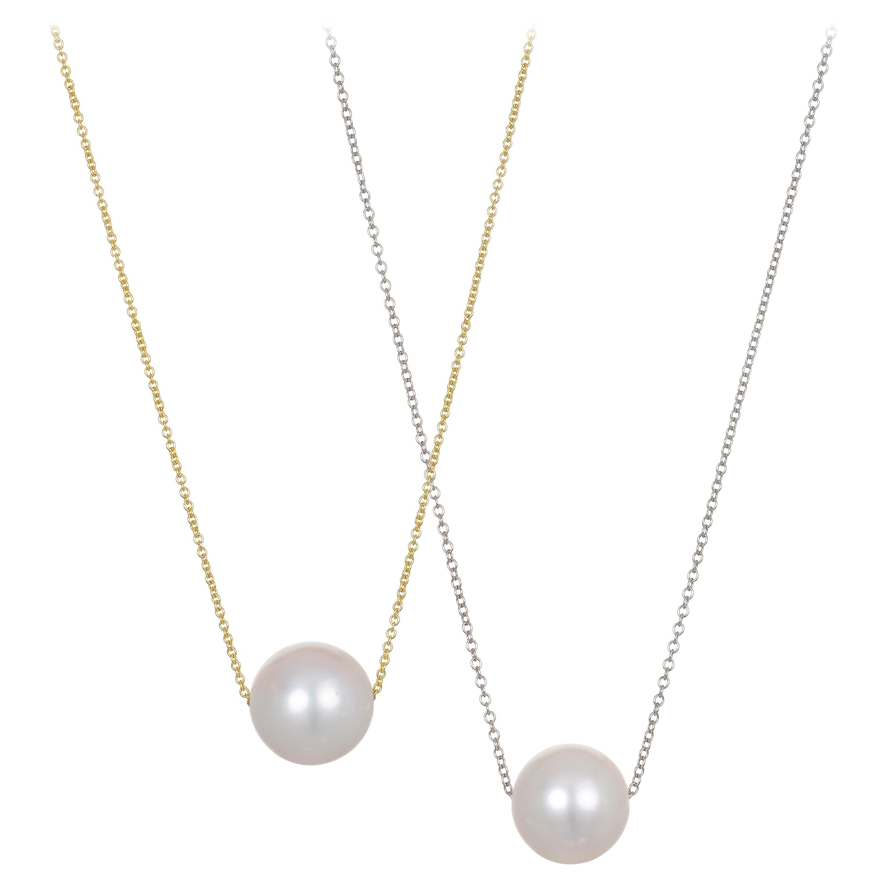 Contemporaneo Collana con ciondolo a scorrimento con perla singola in oro bianco 18 carati in vendita