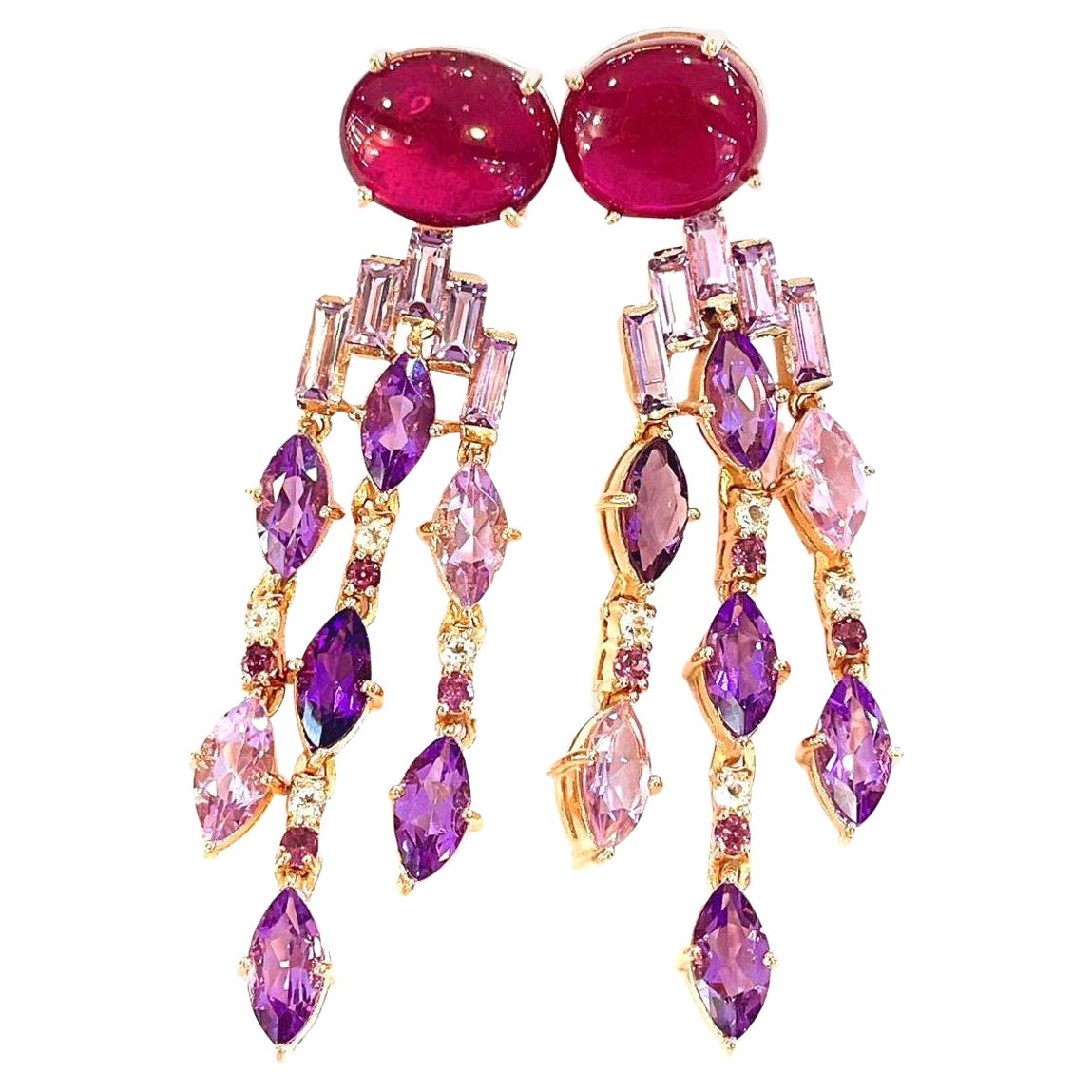 Bochic “Capri” Red Ruby & Purple Amethyst Earrings Set in 22k Gold & Silver