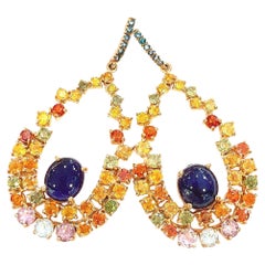 Bochic“Capri” Blue Sapphire & Multi Sapphires Earrings Set in 22k Gold & Silver