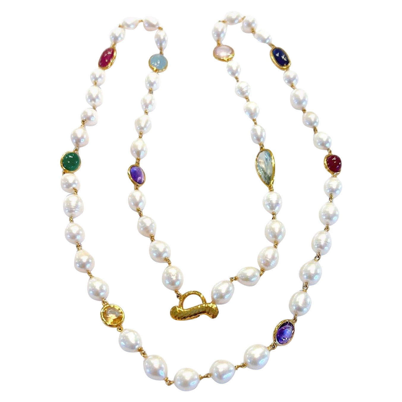 Collar Bochic "Capri" Perla de agua dulce, rubí, zafiro, aguamarina y mezcla de gemas en venta