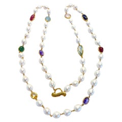 Bochic “Capri” FreshWater Pearl, Ruby, Sapphire, Aquamarine, & Mix gems Necklace